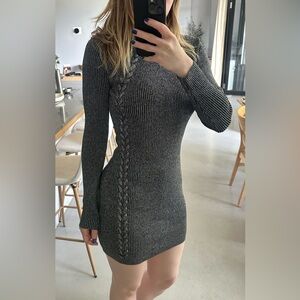 BCX Gray Ribbed Long Sleeve Sweater Dress